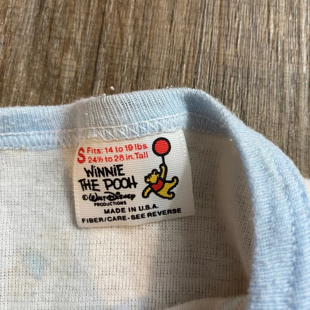Vintage Winnie the Pooh Baby Gown Sleeper White Blue Snap Front USA Made Small